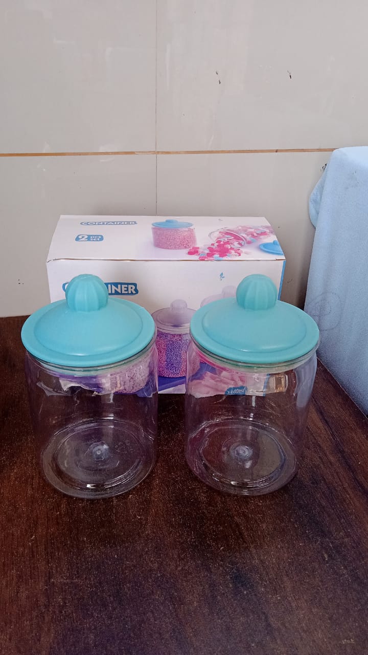 Transparent Kitchen Plastic Container/ Jar Set (2 Pcs Set / 1100 ML Approx) Transparent Kitchen Plastic Container/ Jar Set (2 Pcs Set / 1100 ML Approx)
